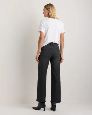 Quince Quince | Women's Bella Stretch Studded Relaxed Straight Jeans in Charcoal Black — Women Winter black Jeans & Denim