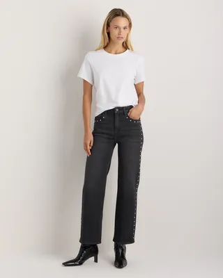 Quince Quince | Women's Bella Stretch Studded Relaxed Straight Jeans in Charcoal Black — Women Winter black Jeans & Denim