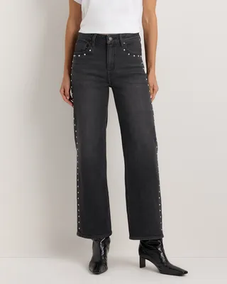 Quince Quince | Women's Bella Stretch Studded Relaxed Straight Jeans in Charcoal Black — Women Winter black Jeans & Denim