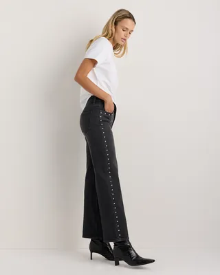 Quince Quince | Women's Bella Stretch Studded Relaxed Straight Jeans in Charcoal Black — Women Winter black Jeans & Denim
