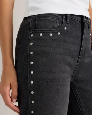 Quince Quince | Women's Bella Stretch Studded Relaxed Straight Jeans in Charcoal Black — Women Winter black Jeans & Denim