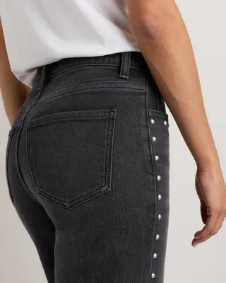 Quince Quince | Women's Bella Stretch Studded Relaxed Straight Jeans in Charcoal Black — Women Winter black Jeans & Denim