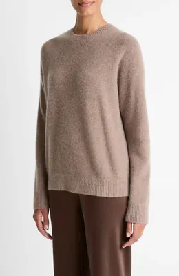 Vince Vince Boiled Cashmere Crewneck Sweater in Heather Doe — Women Autumn tan Tops