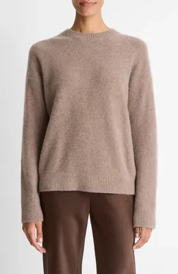 Vince Vince Boiled Cashmere Crewneck Sweater in Heather Doe — Women Autumn tan Tops