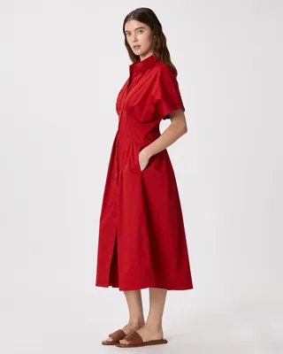 Quince Quince | Women's Stretch Twill Pleated Midi Shirt Dress in Chile in Chile — Women Spring Dresses