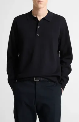 Vince Vince Milano Knit Long Sleeve Merino Wool Polo Sweater in Coastal — Men Winter black Polos