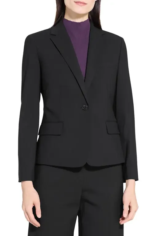 Theory Theory Slim Fit Stretch Wool One Button Blazer in Black — Women Winter black Outerwear