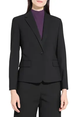 Theory Theory Slim Fit Stretch Wool One Button Blazer in Black — Women Winter black Outerwear