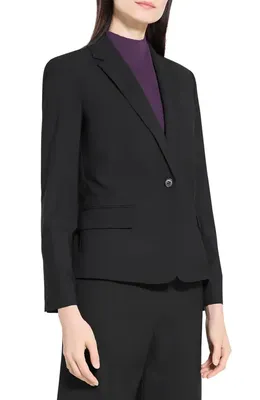 Theory Theory Slim Fit Stretch Wool One Button Blazer in Black — Women Winter black Outerwear