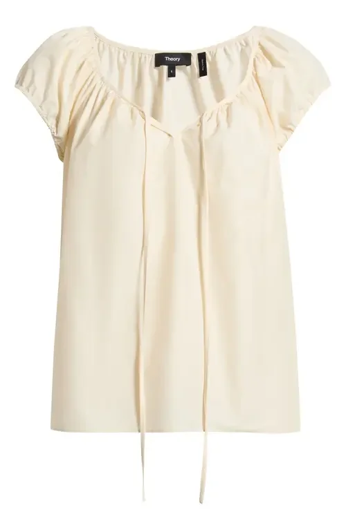 Theory Theory Easy Tie Woven Shirt in Almond — Women Spring white Tops