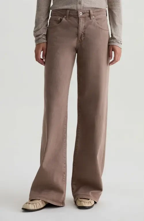 AG AG Adria Low Rise Relaxed Wide Leg Jeans in Sulfur Taupe Grey — Women Autumn grey Pants