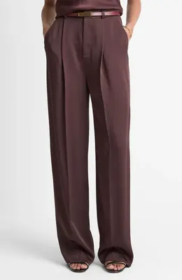 Vince Vince Wide Leg Pleated Pants in Dark Fig — Women Autumn black Trousers & Chinos