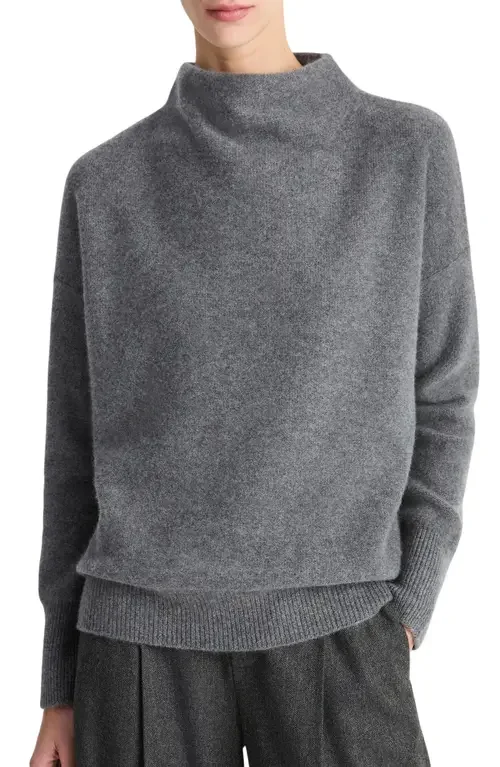 Vince Vince Boiled Cashmere Funnel Neck Pullover in 068Hgh-H Graphite — Women Summer grey Tops
