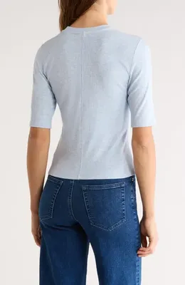 FRAME FRAME The Heather Stretch Modal Rib Top in Sky Blue Heather — Women Summer white Tops