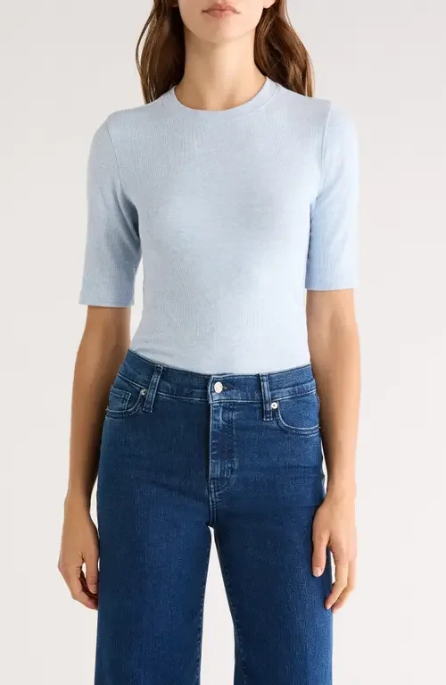 FRAME FRAME The Heather Stretch Modal Rib Top in Sky Blue Heather — Women Summer white Tops