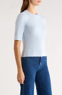 FRAME FRAME The Heather Stretch Modal Rib Top in Sky Blue Heather — Women Summer white Tops
