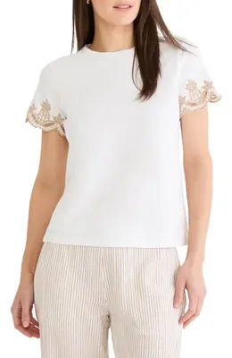NIC+ZOE NIC+ZOE Deco Embroidered Slub Top in Paper White — Women Spring white Tops