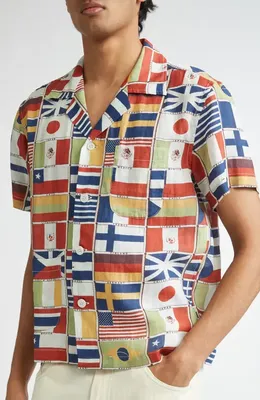 Bode Bode International Linen Camp Shirt in Multicolor — Men Spring red Tops