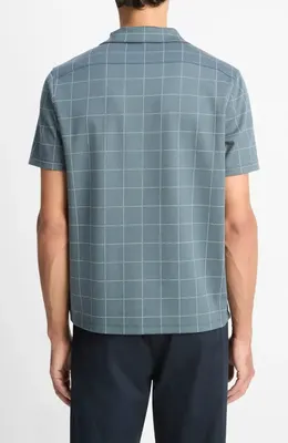 Vince Vince Windowpane Check Cotton Blend Camp Shirt in Dark Harbor Blue/Off White — Men Summer blue Tops