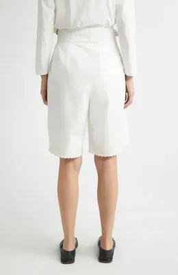 Bode Bode Closerie Embroidered Pleated Cotton Shorts in Ecru — Women Winter white Shorts