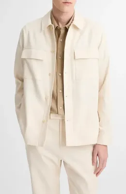 Vince Vince Stretch Linen & Cotton Chore Coat in Bone — Men Spring ivory Outerwear