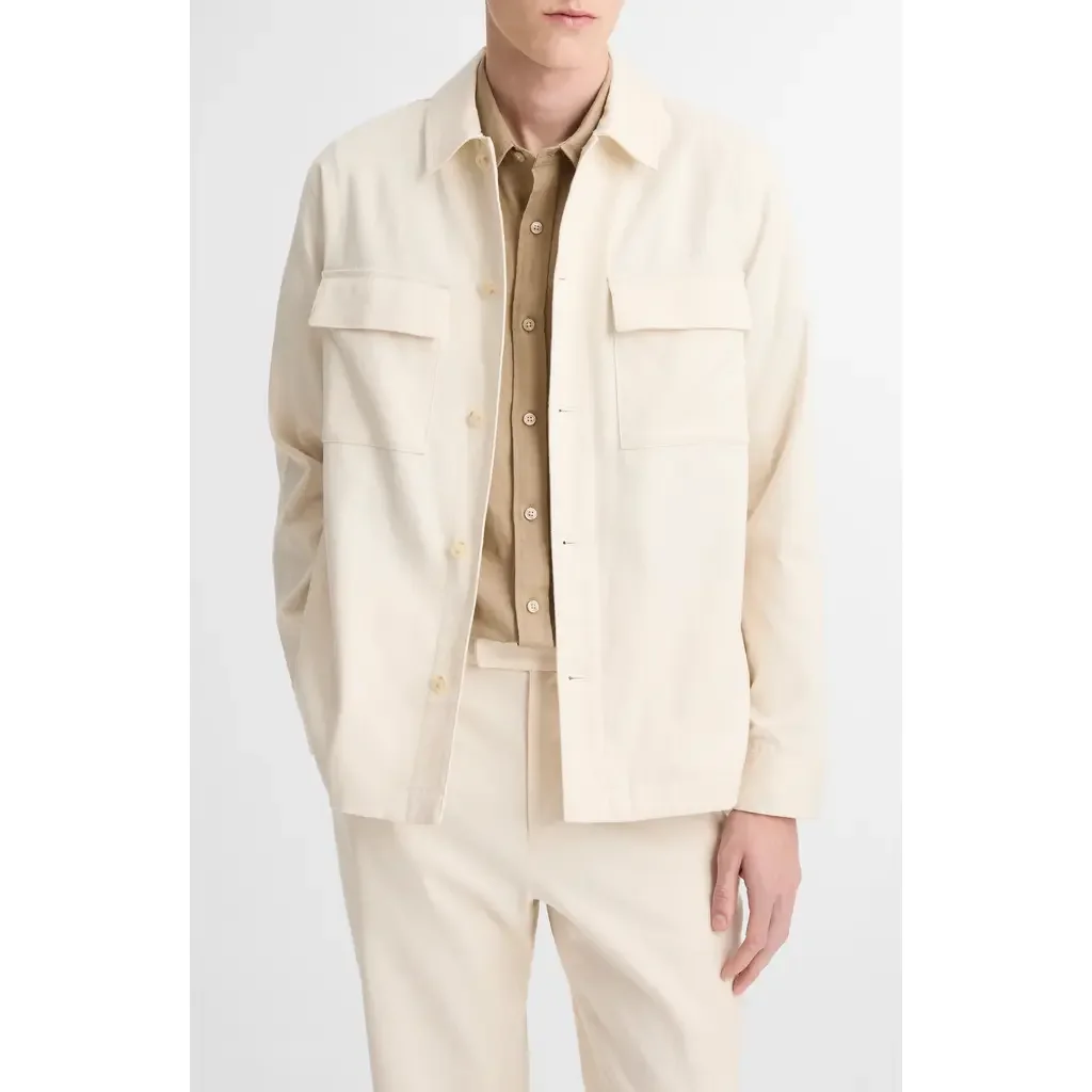 Vince Vince Stretch Linen & Cotton Chore Coat in Bone — Men Spring ivory Outerwear
