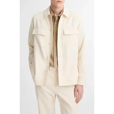 Vince Vince Stretch Linen & Cotton Chore Coat in Bone — Men Spring ivory Outerwear