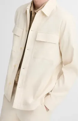 Vince Vince Stretch Linen & Cotton Chore Coat in Bone — Men Spring ivory Outerwear