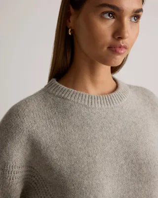 Quince Quince | Women's 100% Yak Wool Pointelle Detail Relaxed Crew Neck Alpaca Sweater in Warm Heather Grey — Women Summer silver Sweaters & Knits