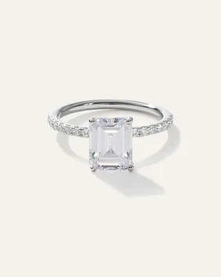 Quince Quince Women's Lab Grown Diamond Emerald Petite Pave Engagement Ring 3ct in White Gold — Women Summer white Accessories