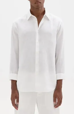 Theory Theory Irving Solid Linen Button-Up Shirt in White — Men Winter white Tops