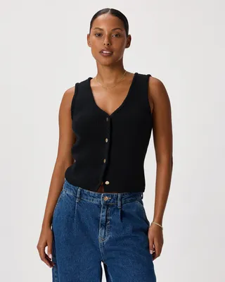 Quince Quince | Women's V-Neck Sweater Vest in Black — Women Winter black Sweaters & Knits