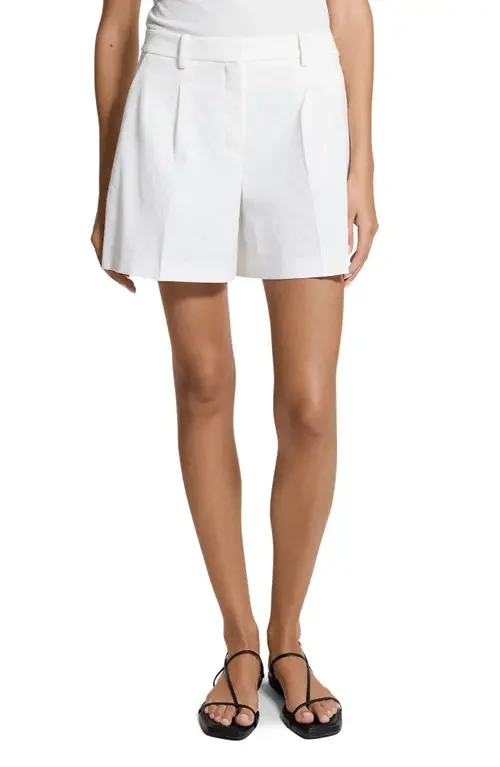 Theory Theory Pleated Stretch Linen Blend Shorts in White — Women Winter white Shorts
