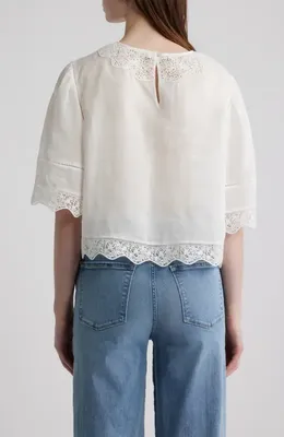 FRAME FRAME The Embroidered Ramie Top in White — Women Winter white Tops