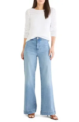 NIC+ZOE NIC+ZOE Placed Pointelle Cotton Blend Sweater in Paper White — Women Spring white Tops