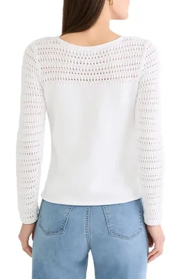 NIC+ZOE NIC+ZOE Placed Pointelle Cotton Blend Sweater in Paper White — Women Spring white Tops