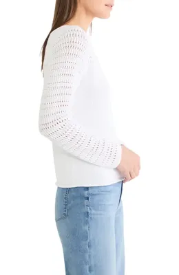 NIC+ZOE NIC+ZOE Placed Pointelle Cotton Blend Sweater in Paper White — Women Spring white Tops