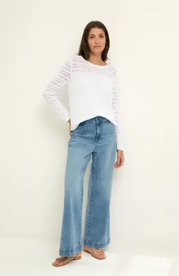 NIC+ZOE NIC+ZOE Placed Pointelle Cotton Blend Sweater in Paper White — Women Spring white Tops