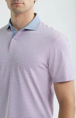 johnnie-O johnnie-O Cruz Stripe Performance Jersey Polo in Palm Lake — Men Spring white Tops