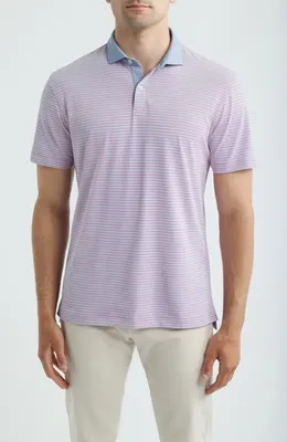 johnnie-O johnnie-O Cruz Stripe Performance Jersey Polo in Palm Lake — Men Spring white Tops
