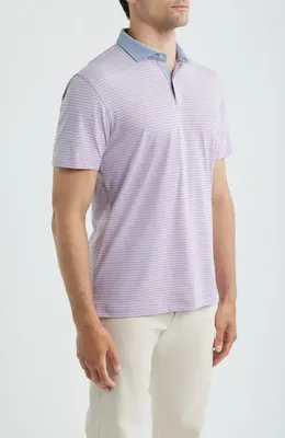 johnnie-O johnnie-O Cruz Stripe Performance Jersey Polo in Palm Lake — Men Spring white Tops