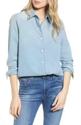 AG AG Cade Chambray Shirt in Azure Light — Women Summer silver Tops