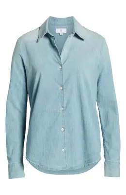 AG AG Cade Chambray Shirt in Azure Light — Women Summer silver Tops