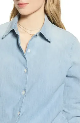 AG AG Cade Chambray Shirt in Azure Light — Women Summer silver Tops