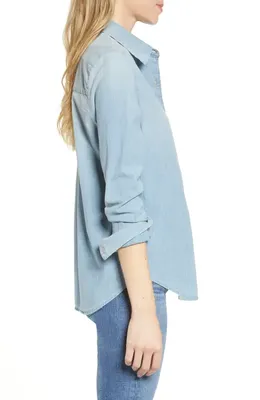 AG AG Cade Chambray Shirt in Azure Light — Women Summer silver Tops