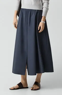Theory Theory Cotton Blend A-Line Midi Skirt in Faded Navy — Women Winter navy Midi Skirts