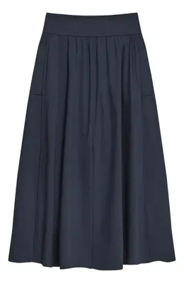 Theory Theory Cotton Blend A-Line Midi Skirt in Faded Navy — Women Winter navy Midi Skirts