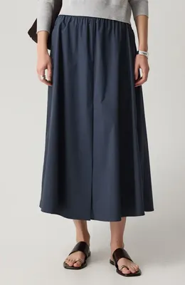 Theory Theory Cotton Blend A-Line Midi Skirt in Faded Navy — Women Winter navy Midi Skirts