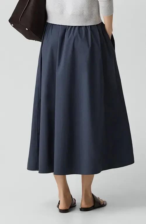 Theory Theory Cotton Blend A-Line Midi Skirt in Faded Navy — Women Winter navy Midi Skirts