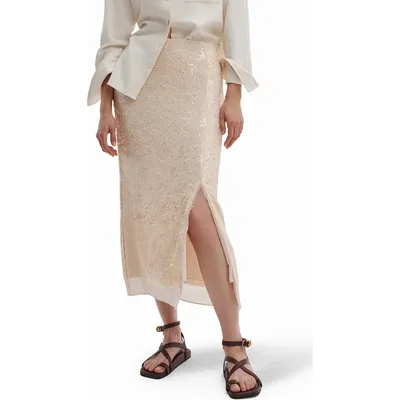 rag & bone rag & bone Kali Sequin Midi Skirt in Soft Pink — Women Spring ivory Skirts